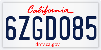 CA license plate 6ZGD085