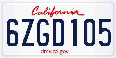 CA license plate 6ZGD105