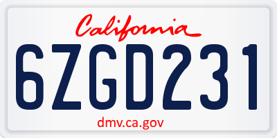 CA license plate 6ZGD231