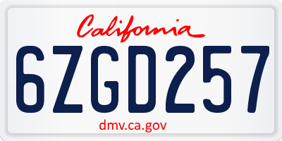 CA license plate 6ZGD257