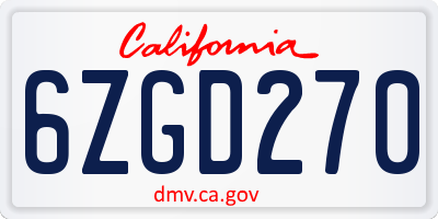 CA license plate 6ZGD270