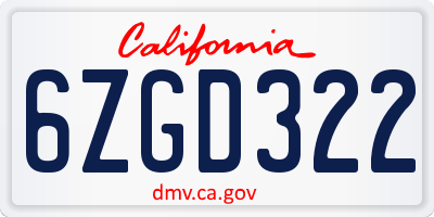 CA license plate 6ZGD322
