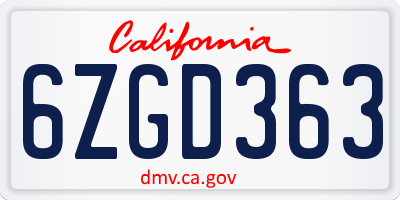 CA license plate 6ZGD363