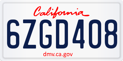 CA license plate 6ZGD408