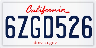 CA license plate 6ZGD526