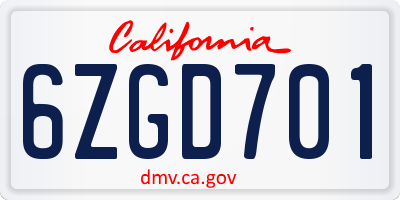 CA license plate 6ZGD701