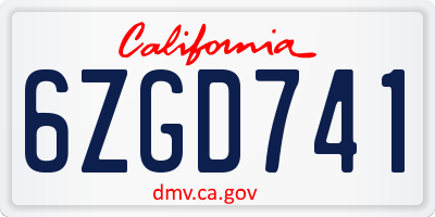 CA license plate 6ZGD741