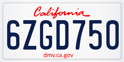 CA license plate 6ZGD750