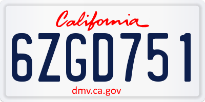 CA license plate 6ZGD751