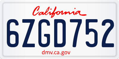 CA license plate 6ZGD752