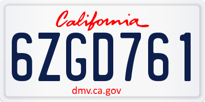 CA license plate 6ZGD761