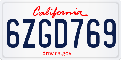 CA license plate 6ZGD769