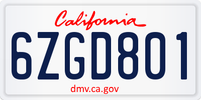 CA license plate 6ZGD801