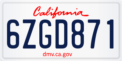 CA license plate 6ZGD871