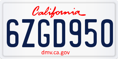 CA license plate 6ZGD950