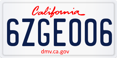 CA license plate 6ZGE006