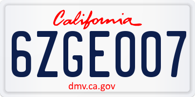 CA license plate 6ZGE007