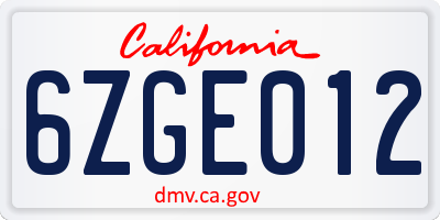 CA license plate 6ZGE012