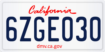 CA license plate 6ZGE030