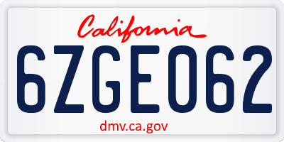 CA license plate 6ZGE062