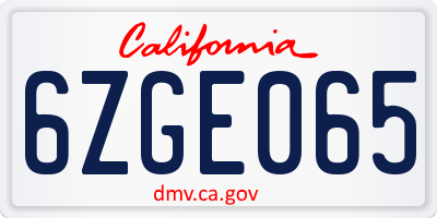CA license plate 6ZGE065