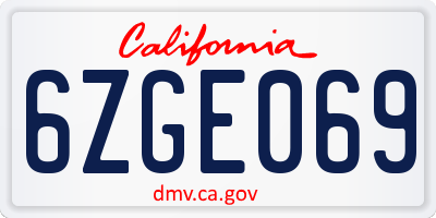 CA license plate 6ZGE069