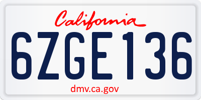 CA license plate 6ZGE136