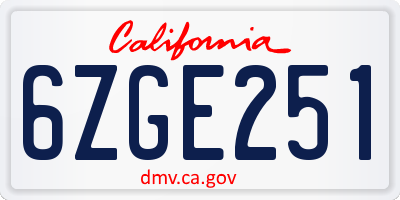 CA license plate 6ZGE251