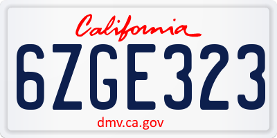 CA license plate 6ZGE323