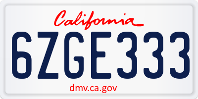 CA license plate 6ZGE333
