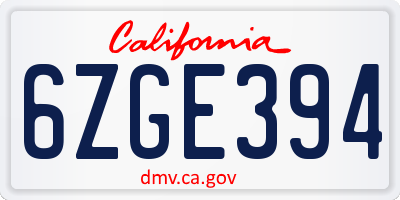CA license plate 6ZGE394