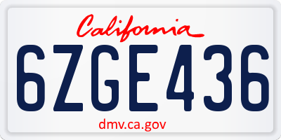 CA license plate 6ZGE436