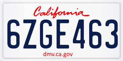 CA license plate 6ZGE463