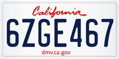 CA license plate 6ZGE467