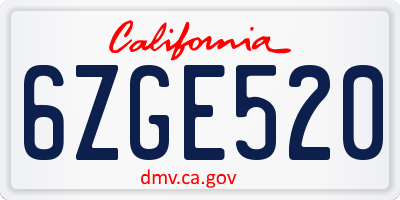 CA license plate 6ZGE520