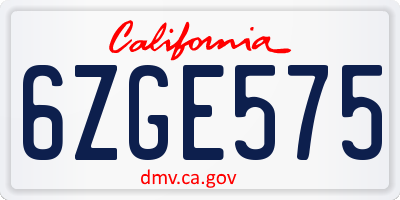 CA license plate 6ZGE575