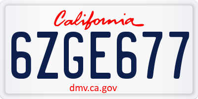 CA license plate 6ZGE677