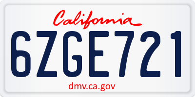 CA license plate 6ZGE721
