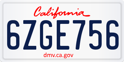 CA license plate 6ZGE756