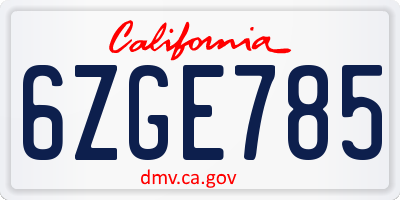 CA license plate 6ZGE785