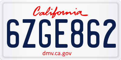 CA license plate 6ZGE862