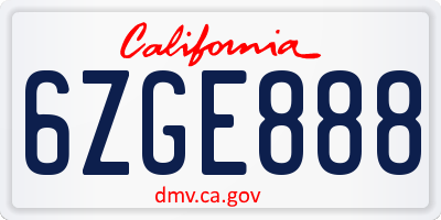 CA license plate 6ZGE888