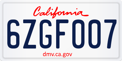 CA license plate 6ZGF007