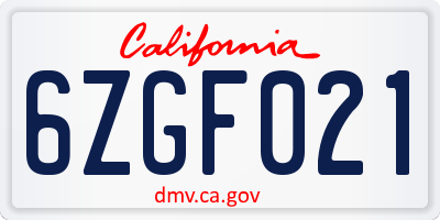 CA license plate 6ZGF021