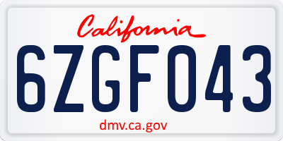 CA license plate 6ZGF043