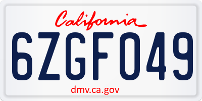 CA license plate 6ZGF049