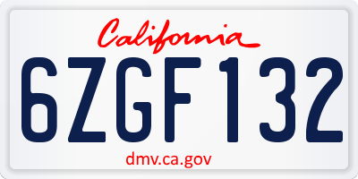CA license plate 6ZGF132