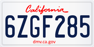CA license plate 6ZGF285
