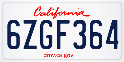 CA license plate 6ZGF364