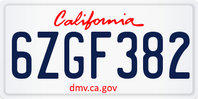 CA license plate 6ZGF382